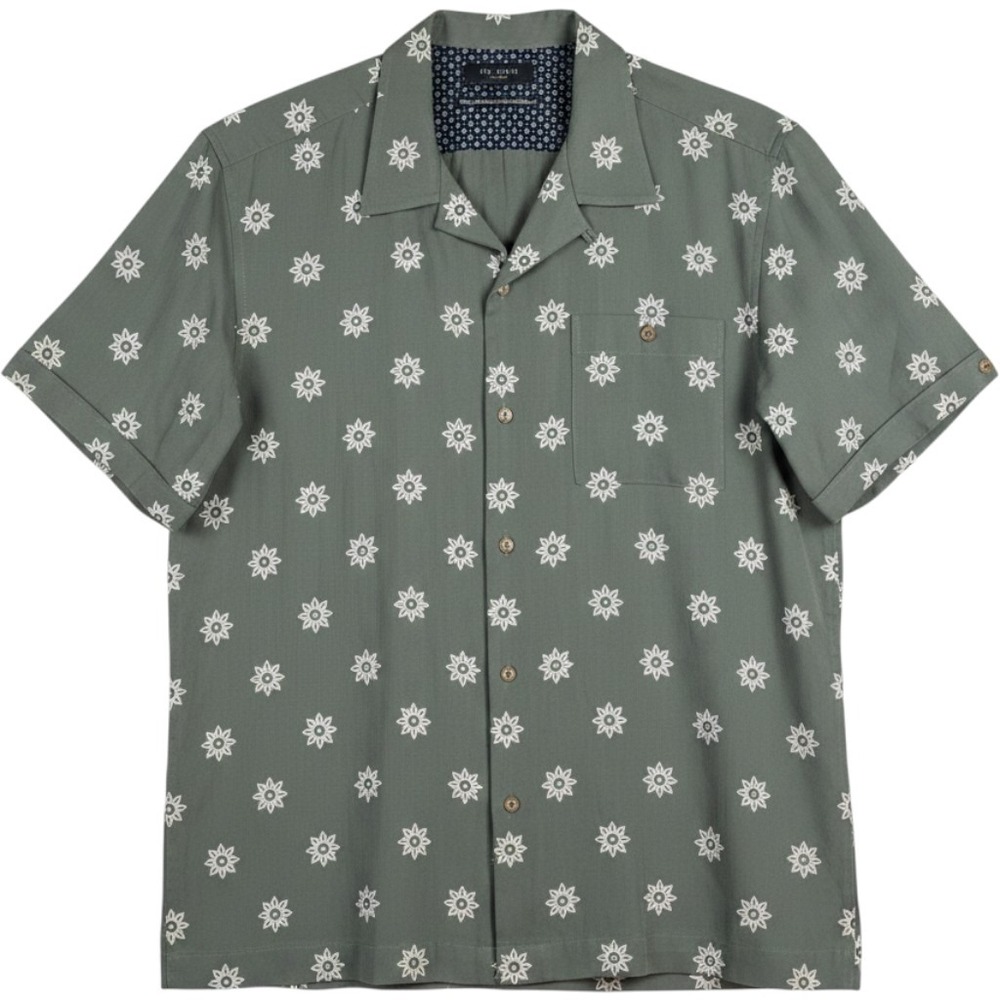 Ted Baker Raingo Button‎ Up Shirt Mens 3 Medium Sage Green Sunburst Medallion